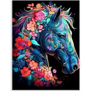 5D Diamond Painting Kit Floral Horse  30cm x 40cm 11.81 X 15.75